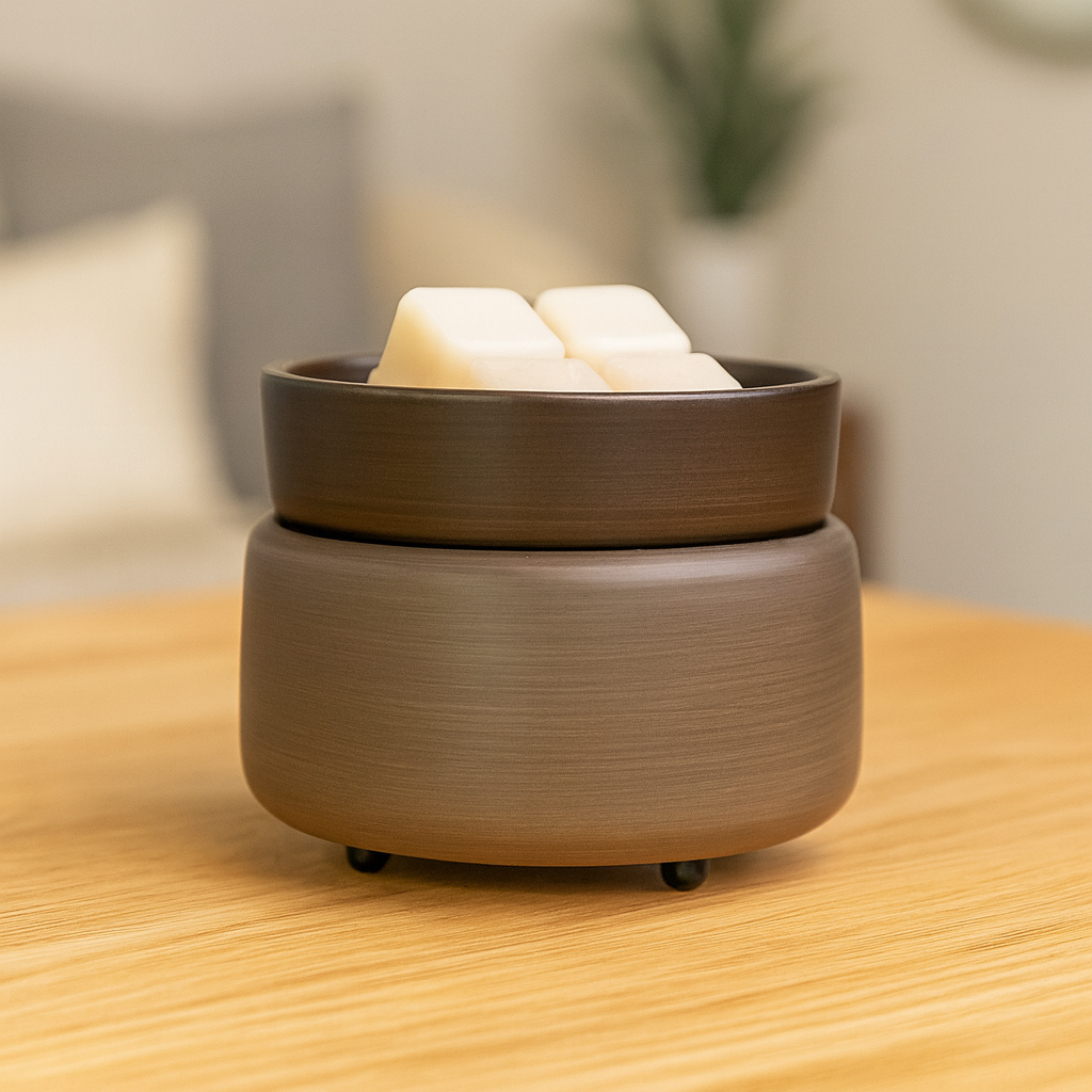 Stone mocha wax warmer with wax cubes.