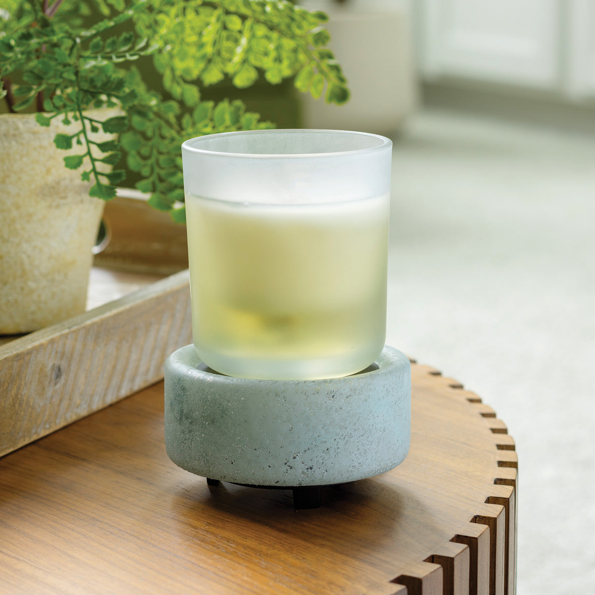 Beach Glass 2-in-1 warmer shown with its removable dish and warming base