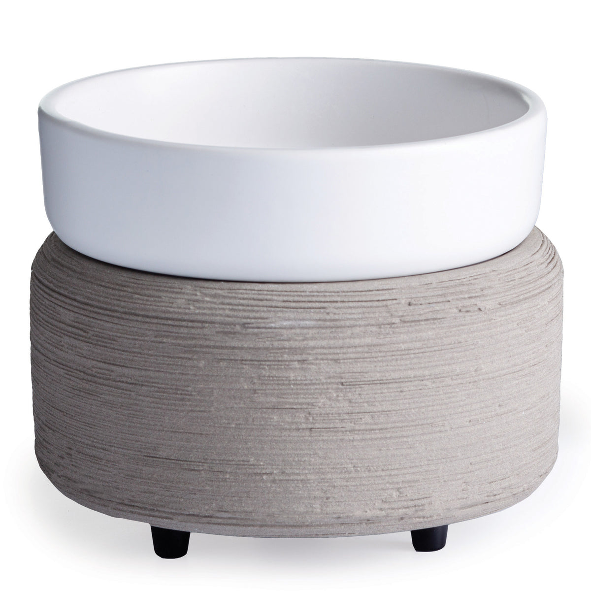 Grey Texture 2-in-1 warmer with concrete-inspired ceramic base and white dish