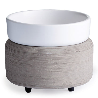 Grey Texture 2-in-1 warmer with concrete-inspired ceramic base and white dish