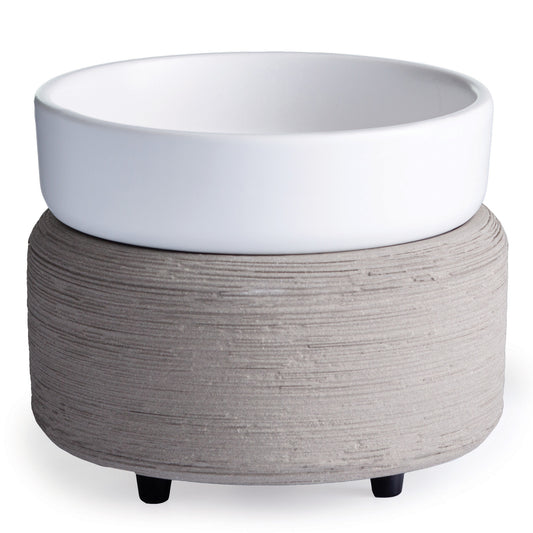 Grey Texture 2-in-1 warmer with concrete-inspired ceramic base and white dish