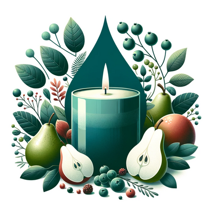 Candle with pears and berries.